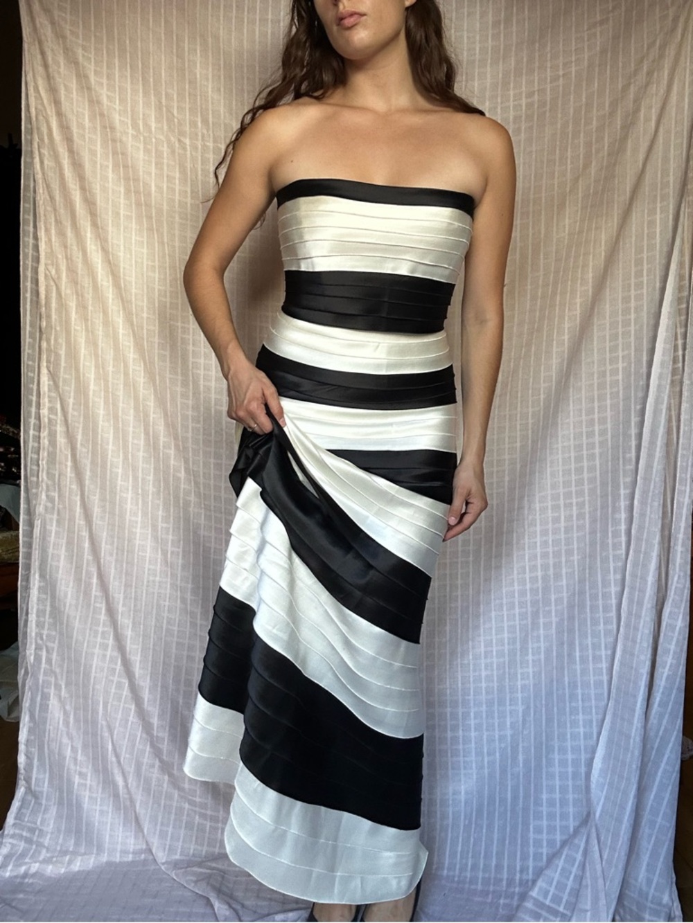 BCBGMaxAzria Black and White Strapless Tiered Maxi Dress - Picture 6 of 8
